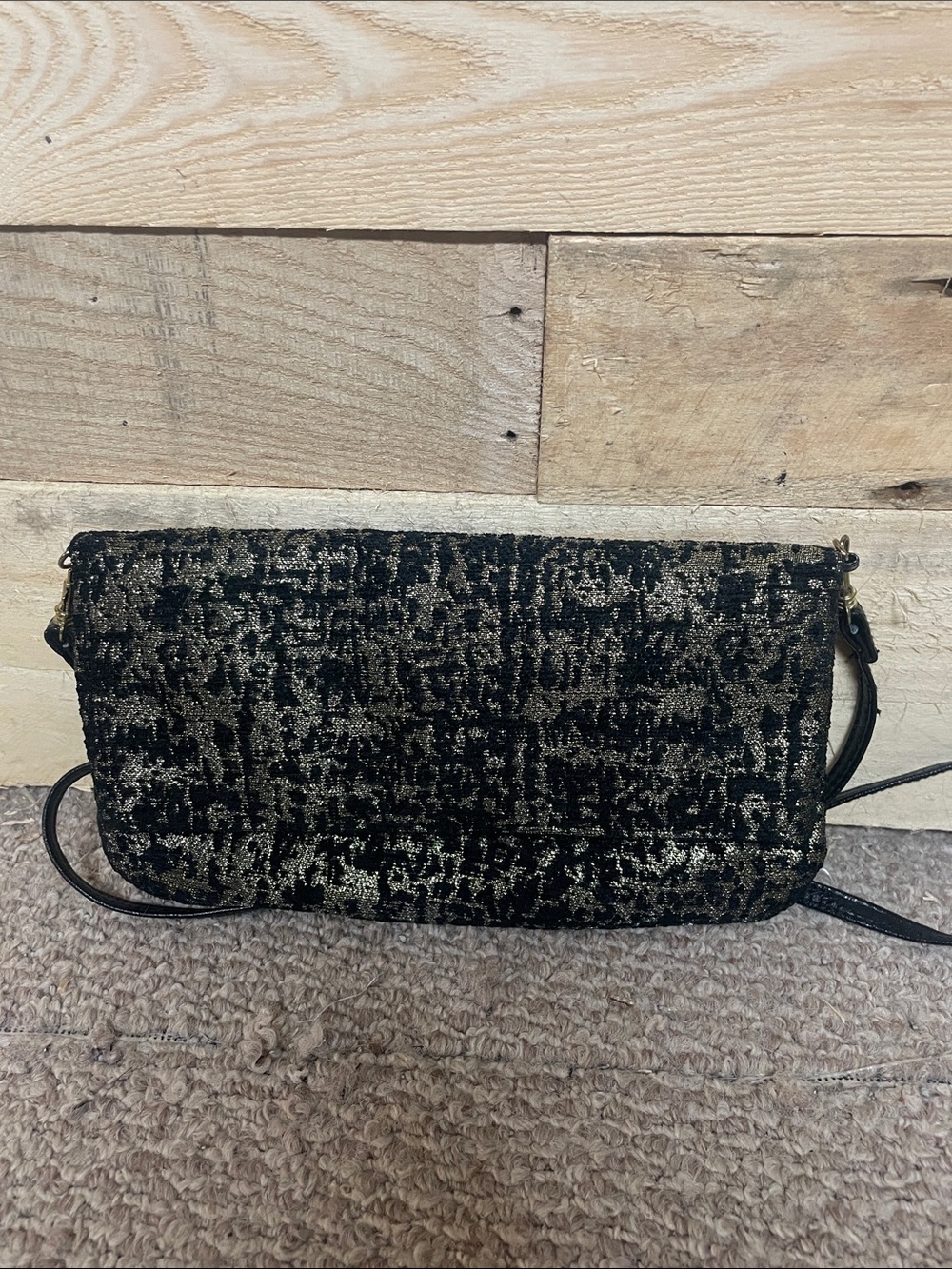 Limited Edition Elegant Black and Gold Clutch Purse with Detachable Strap